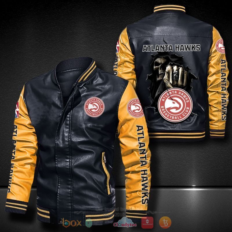 NBA Atlanta Hawks Black Yellow Death God Leather Bomber Jacket NBA Atlanta Hawks Black Yellow Death God Leather Bomber Jacket