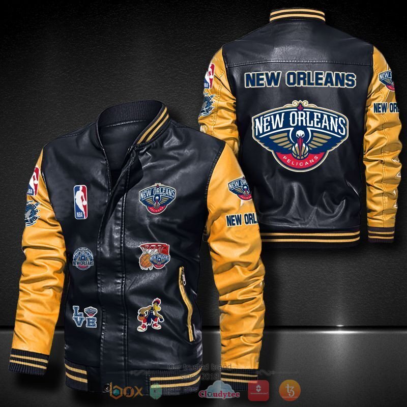 NBA New Orleans Pelicans Black Yellow Leather Bomber Jacket NBA New Orleans Pelicans Black Yellow Leather Bomber Jacket
