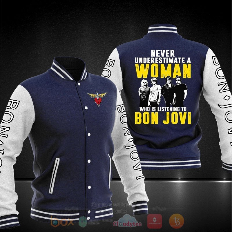 Bon Jovi Dark Blue White Baseball Jacket