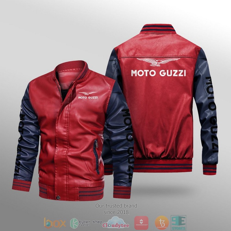 Moto Guzzi Red Navy Blue Leather Bomber Jacket Moto Guzzi Red Navy Blue Leather Bomber Jacket