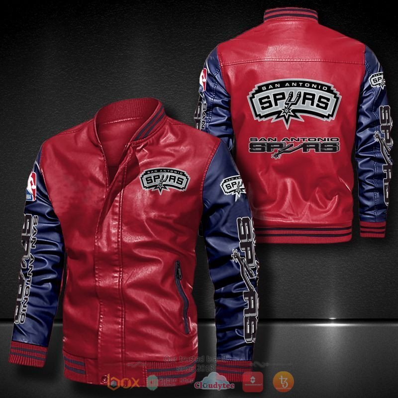 NBA San Antonio Spurs Red Navy Logo Team Leather Bomber Jacket