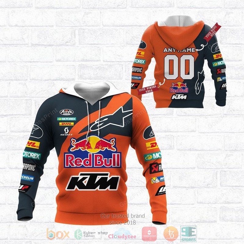 KTM Motorcycles Red Bull Custom Name Number Pullover Hoodie KTM Motorcycles Red Bull Custom Name Number Pullover Hoodie