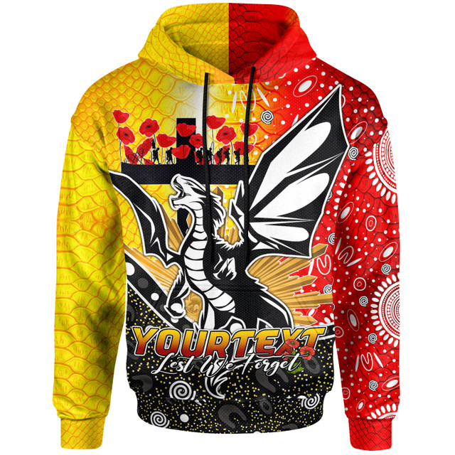 NRL St. George Illawarra Dragons Custom Text ANZAC Day With Poppy Flower Pullover Hoodie