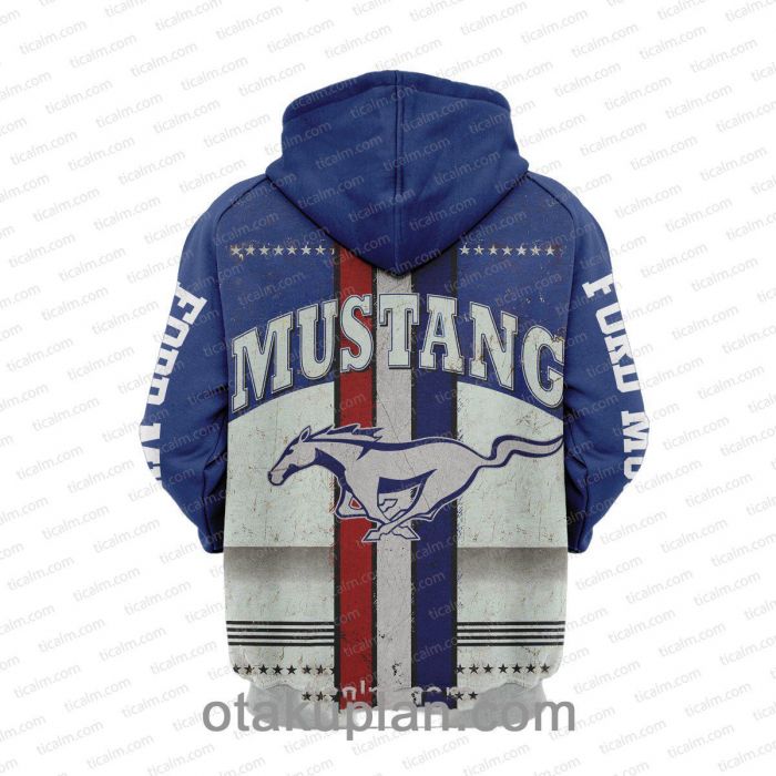 Ford Mustang Blue White Pullover Hoodie