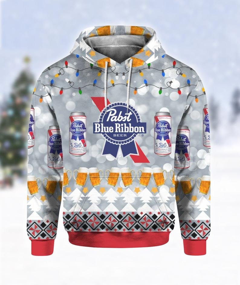 Pabst Blue Ribbon Ugly Christmas Pullover Hoodie Pabst Blue Ribbon Ugly Christmas Pullover Hoodie