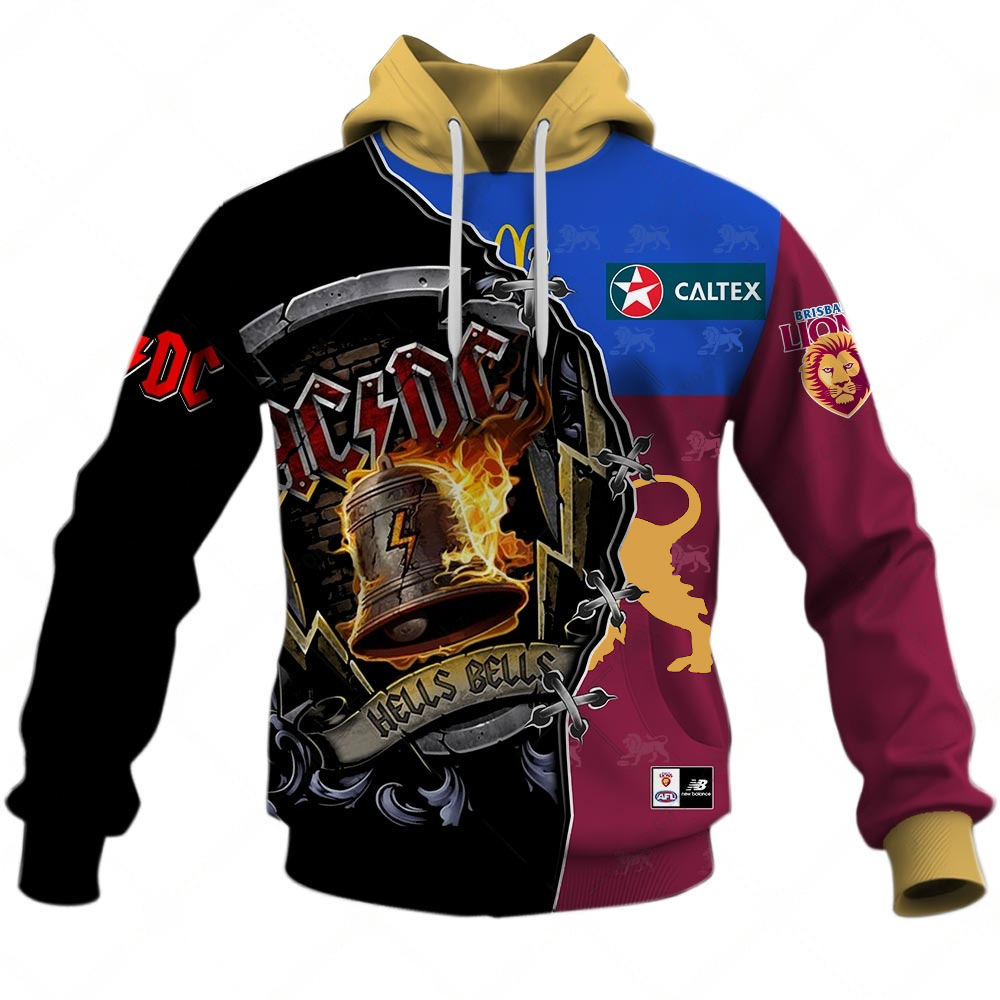AFL Brisbane Lions AC/DC Mix Custom Name Number 2023 Home Guernsey Pullover Hoodie