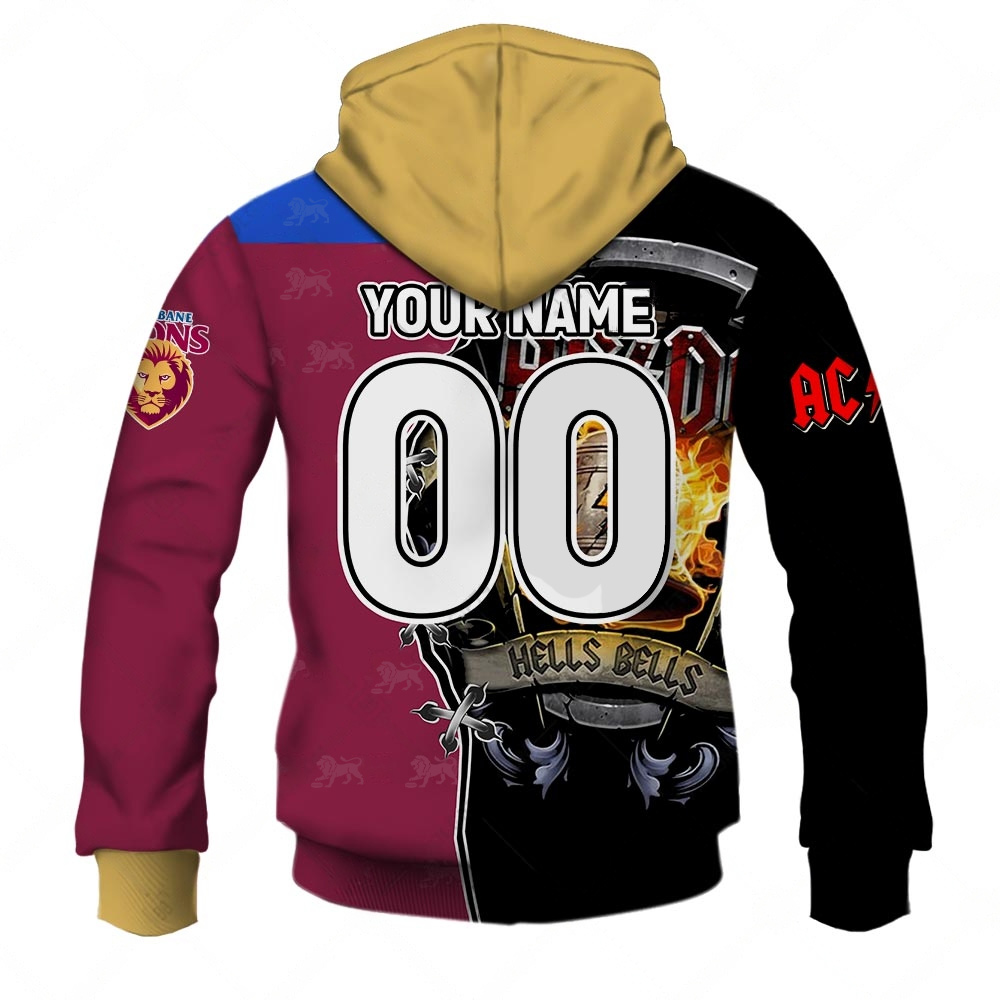 AFL Brisbane Lions AC/DC Mix Custom Name Number 2023 Home Guernsey Zip Up Hoodie