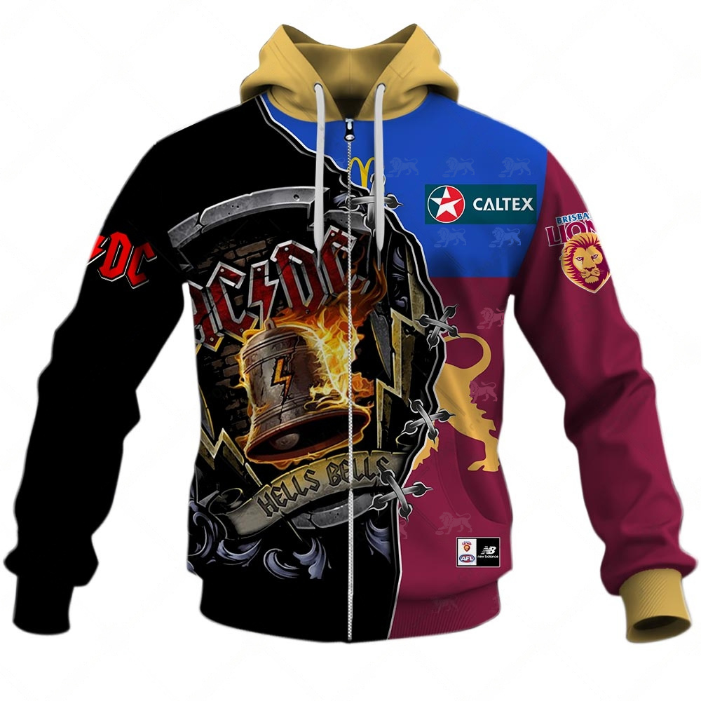 AFL Brisbane Lions AC/DC Mix Custom Name Number 2023 Home Guernsey Zip Up Hoodie