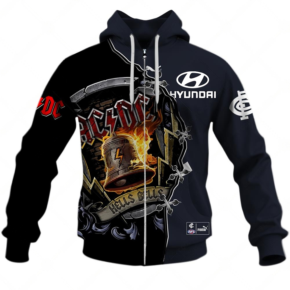 AFL Carlton Blues AC/DC Mix Custom Name Number 2023 Home Guernsey Zip Up Hoodie