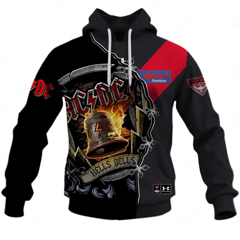 AFL Essendon Bombers AC/DC Mix Custom Name Number 2023 Home Guernsey Pullover Hoodie