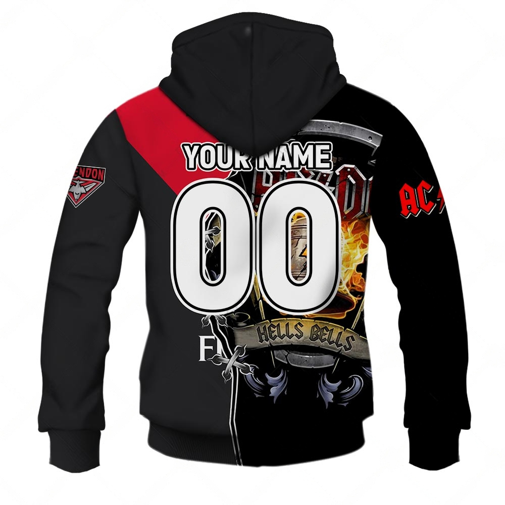 AFL Essendon Bombers AC/DC Mix Custom Name Number 2023 Home Guernsey Zip Up Hoodie