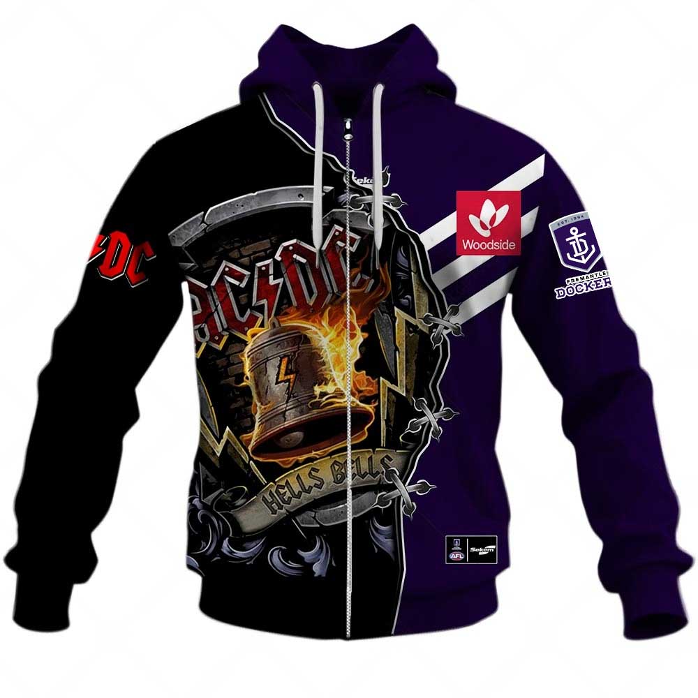 AFL Fremantle Dockers AC/DC Mix Custom Name Number 2023 Home Guernsey Zip Up Hoodie AFL Fremantle Dockers AC/DC Mix Custom Name Number 2023 Home Guernsey Zip Up Hoodie