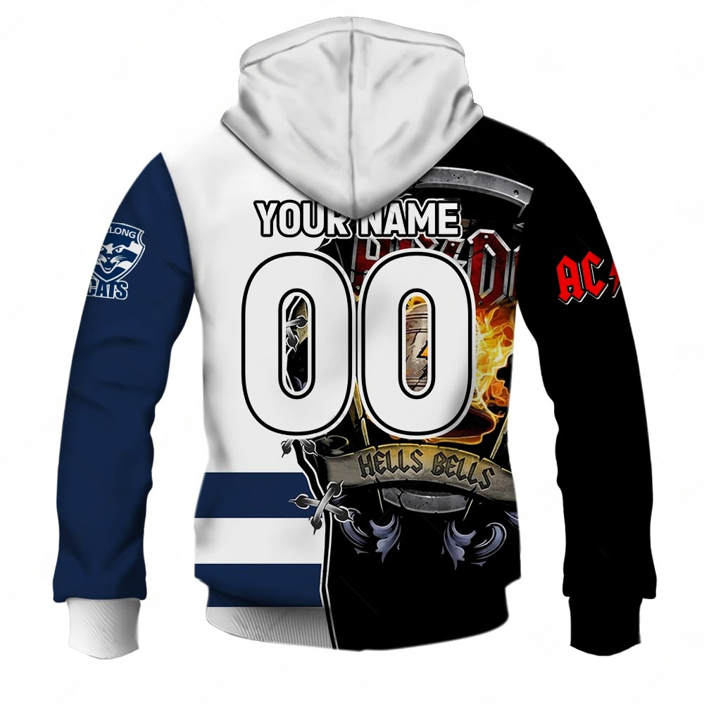 AFL Geelong Cats AC/DC Mix Custom Name Number 2023 Home Guernsey Zip Up Hoodie