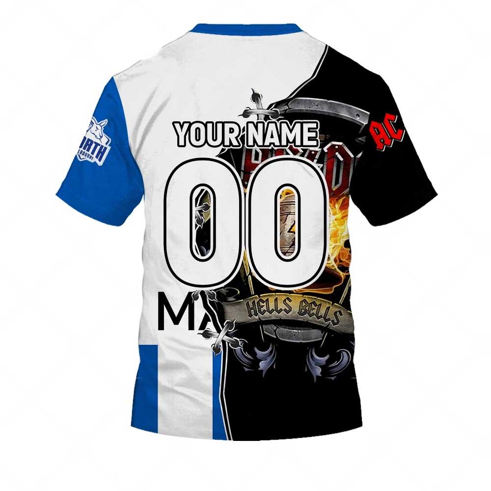 AFL North Melbourne Kangaroos AC/DC Mix Custom Name Number 2023 Home Guernsey T-Shirt AFL North Melbourne Kangaroos AC/DC Mix Custom Name Number 2023 Home Guernsey T-Shirt