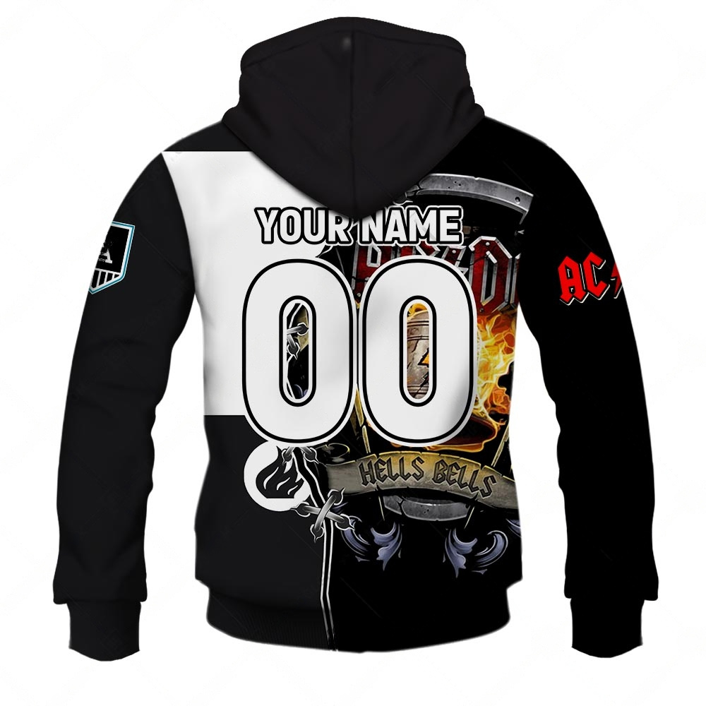 AFL Port Adelaide AC/DC Mix Custom Name Number 2023 Home Guernsey Zip Up Hoodie AFL Port Adelaide AC/DC Mix Custom Name Number 2023 Home Guernsey Zip Up Hoodie