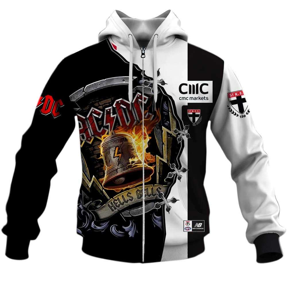 AFL St Kilda Saints AC/DC Mix Custom Name Number 2023 Home Guernsey Zip Up Hoodie