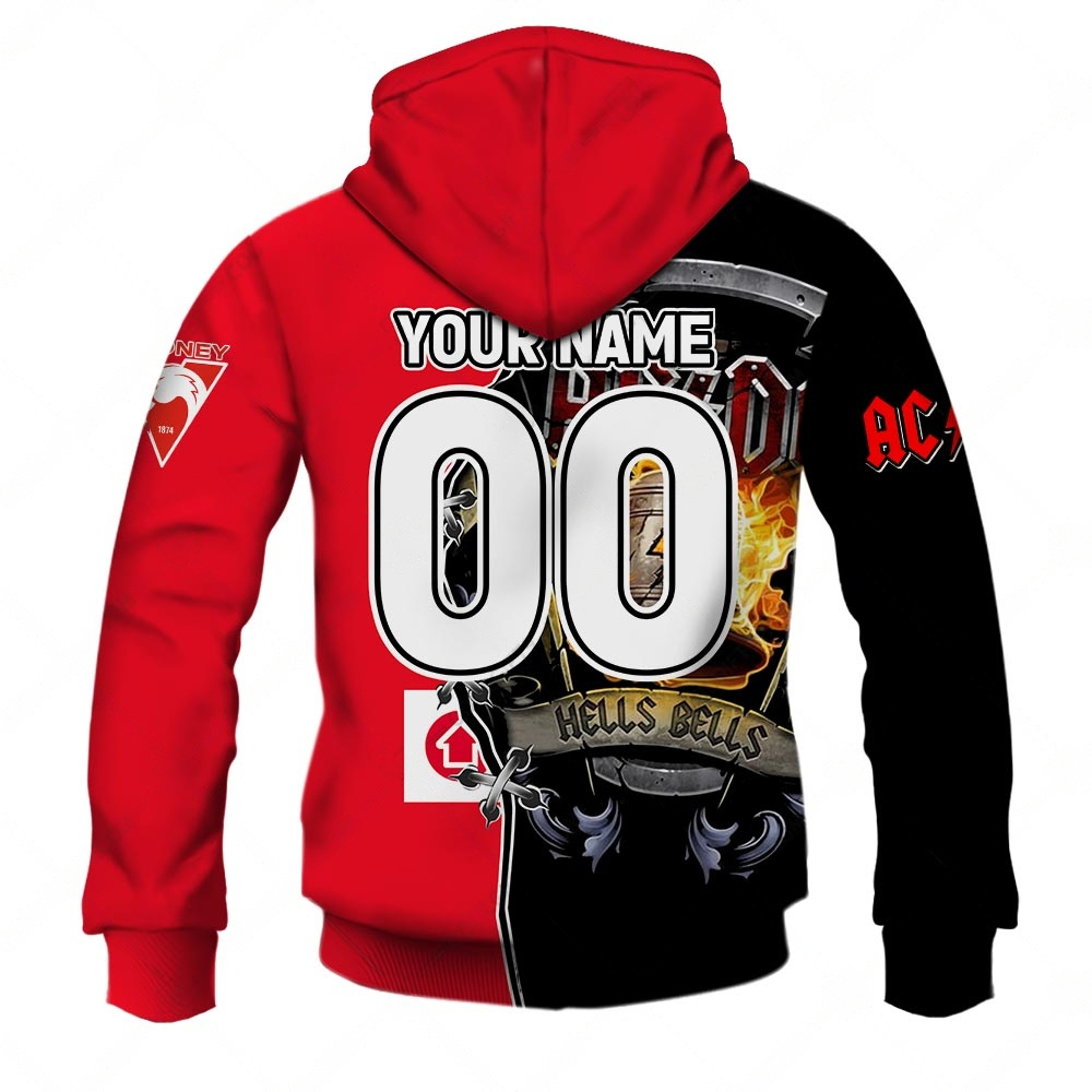 AFL Sydney Swans AC/DC Mix Custom Name Number 2023 Home Guernsey Zip Up Hoodie