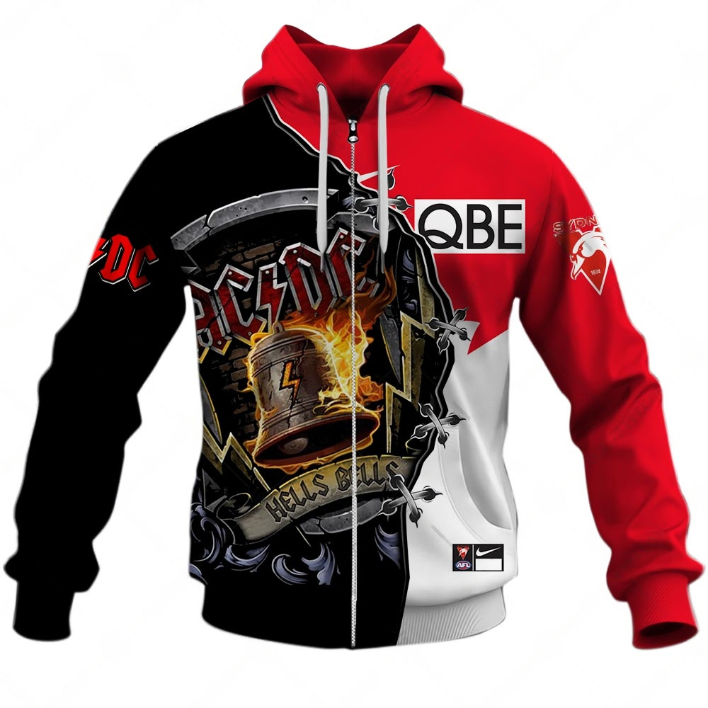 AFL Sydney Swans AC/DC Mix Custom Name Number 2023 Home Guernsey Zip Up Hoodie