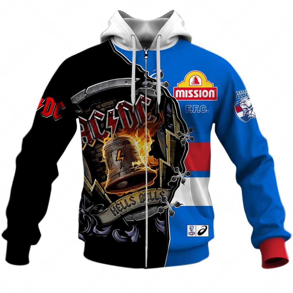 AFL Western Bulldogs AC/DC Mix Custom Name Number 2023 Home Guernsey Zip Up Hoodie AFL Western Bulldogs AC/DC Mix Custom Name Number 2023 Home Guernsey Zip Up Hoodie