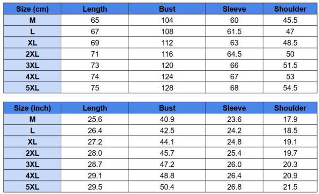 Slim-fit Leather Jacket Size Chart