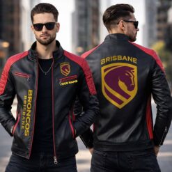 Brisbane Broncos – Slim-fit Leather Jacket Special Edition with Your Name