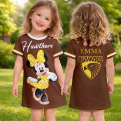 Hawthorn Hawks – Girls Dress Minnie with Custom Name