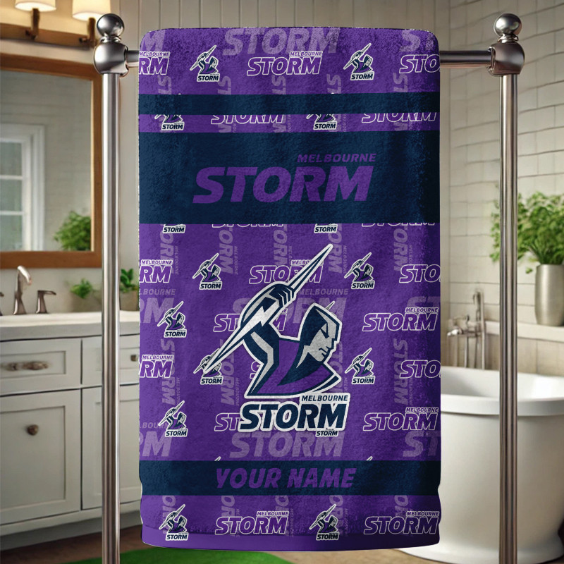 Melbourne Storm – Bath Towel Limited Edition with Your Name Melbourne Storm – Bath Towel Limited Edition with Your Name