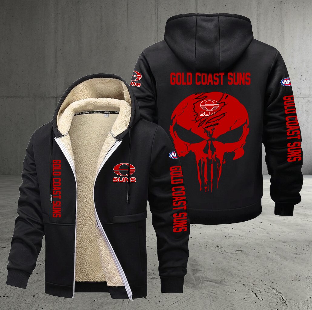 Gold Coast Suns – Zipper Jacket Punisher Skull with Your Name Gold Coast Suns – Zipper Jacket Punisher Skull with Your Name