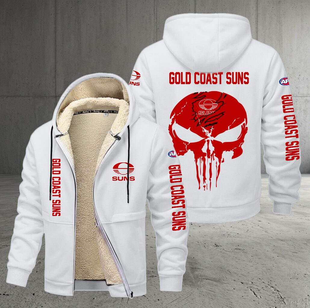 Gold Coast Suns – Zipper Jacket Punisher Skull with Your Name Gold Coast Suns – Zipper Jacket Punisher Skull with Your Name